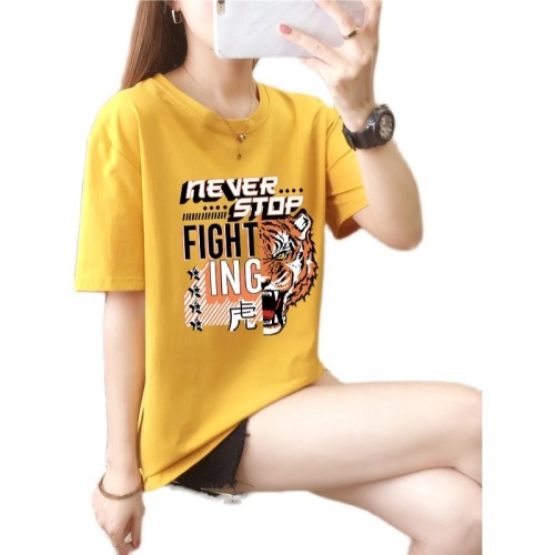 Real shot 2022 new Korean print round neck short sleeve t-shirt female blouse student summer