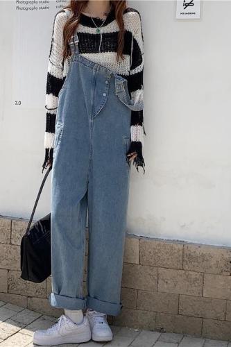Actual shooting of new autumn clothes large women's clothes fat mm overalls high waist loose Suspenders