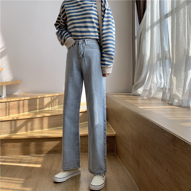 Real shooting Korean version of high waist thin wide leg pants versatile jeans dad pants women learn cowboy pants trend