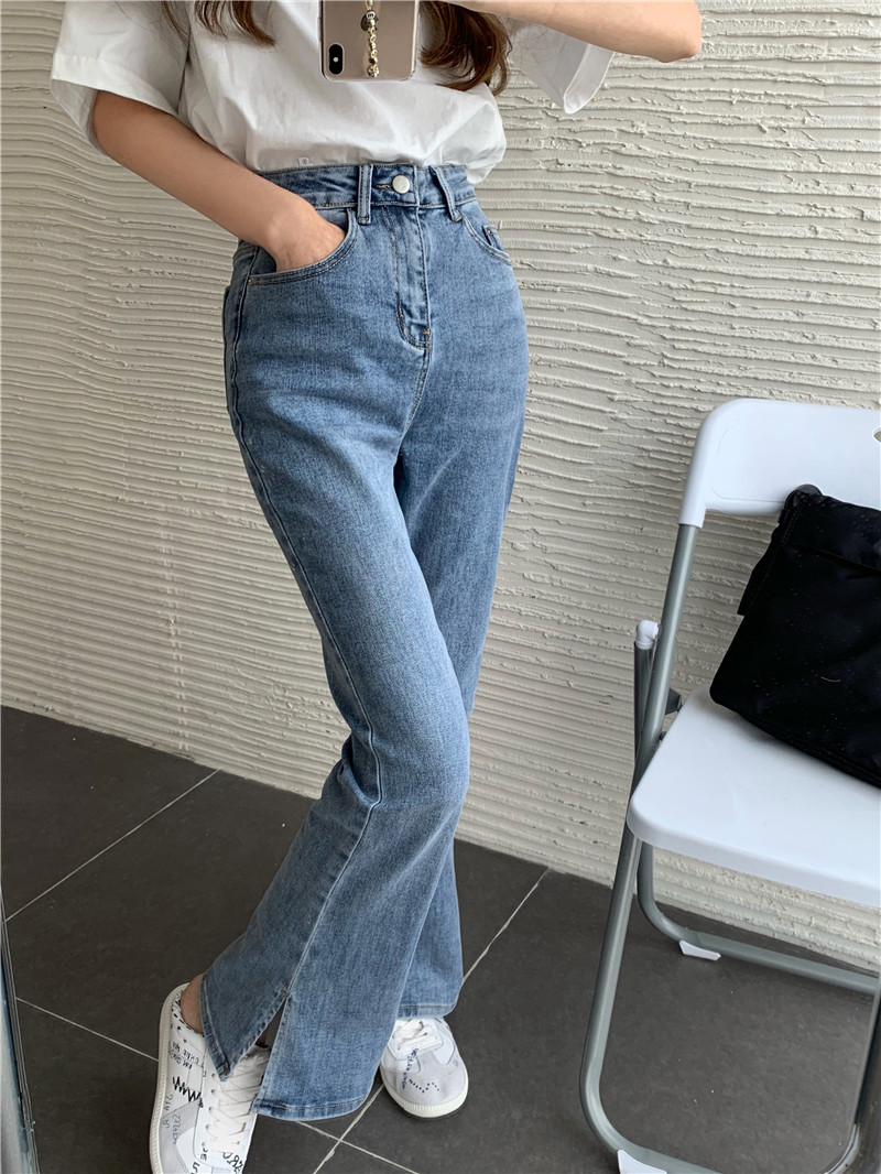 Real price big long legs show thin leisure high waist split cowboy horn pants
