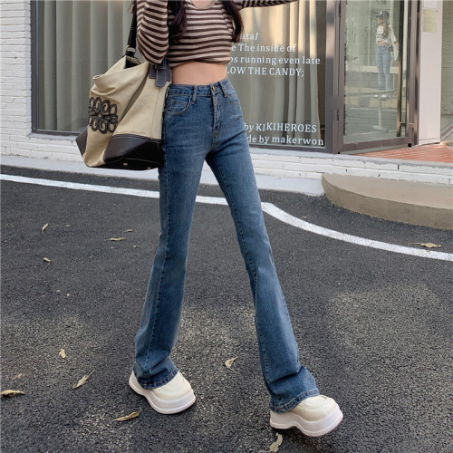 Real shooting wide leg jeans women's spring clothes new year high waist thin micro horn pants women's autumn and winter