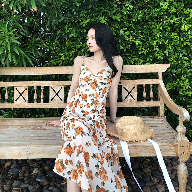 Orange rose suspender dress with real price