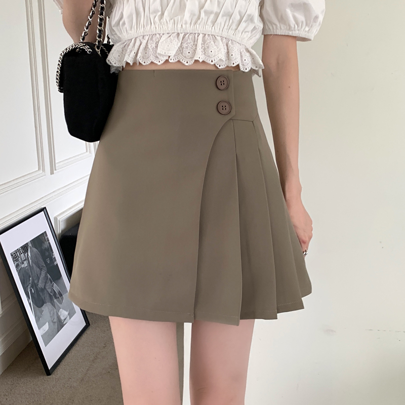 Real shooting, real price design, double button pleated skirt, high waist short skirt, women's new niche skirt in early spring 2022