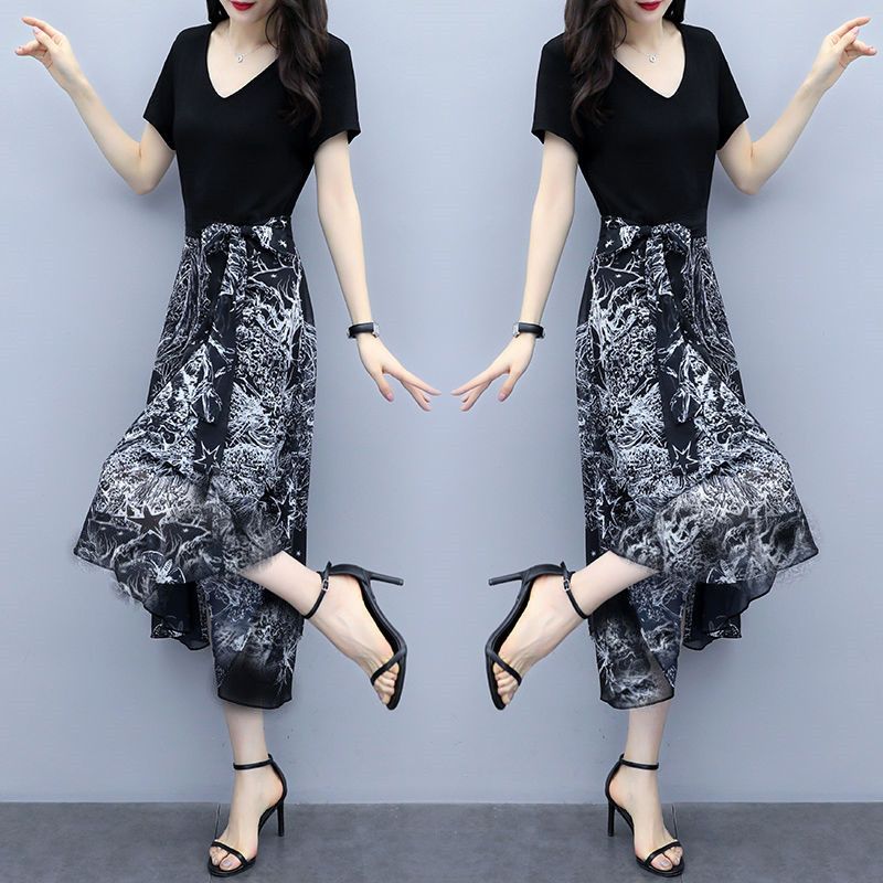 Summer women's dress with tight waist and thin dress women's Fashion Chiffon Long Skirt large women's skirt