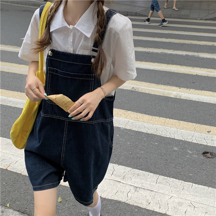 Real price and real shooting new small loose word cowboy suspender quintiles wide leg pants shorts