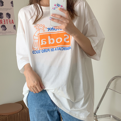 Real shooting 6535 pull frame cotton 2022 spring and summer new loose large medium and long short sleeved T-shirt for women