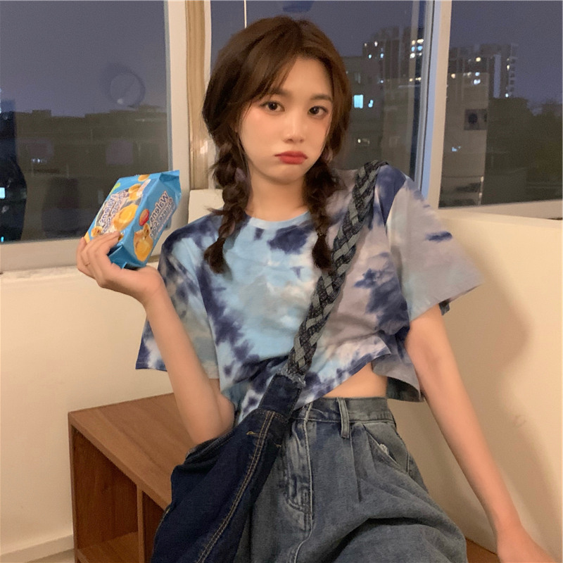 Summer tie dyeing loose and thin short sleeved t-shirt design sense niche top