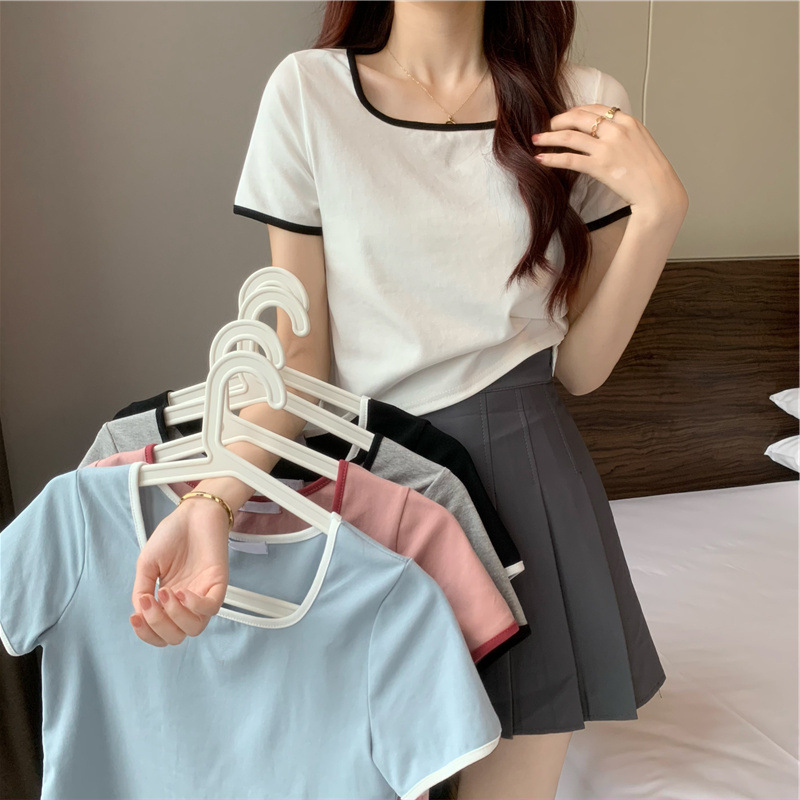 Ins super fire design sense of minority short sleeve T-shirt women's summer and Korean fashion short high waist slim sweet cool top