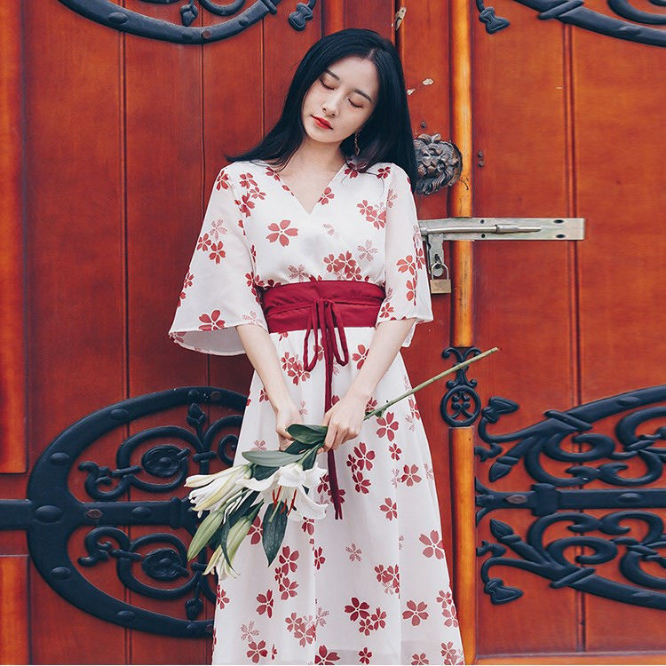 2022 new waistband dress waist closing bandage cloth Hanfu improved version super immortal retro Chinese style small man broken flower