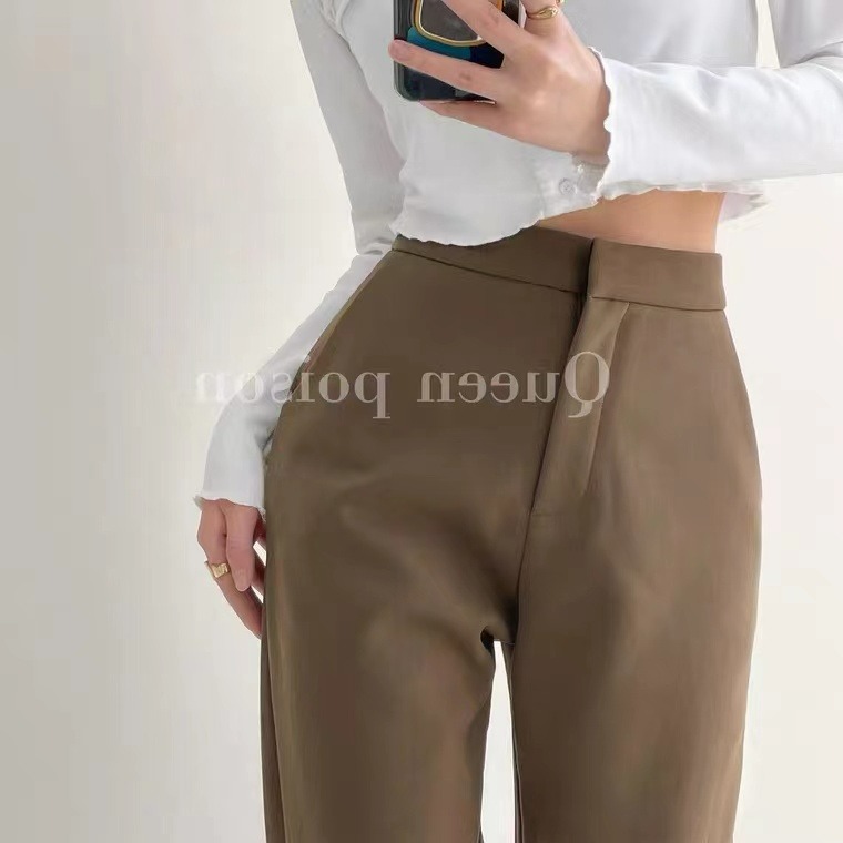 Non real shot design, invisible buckle and drape feeling, suit pants, leisure High Waist Wide Leg split floor mops
