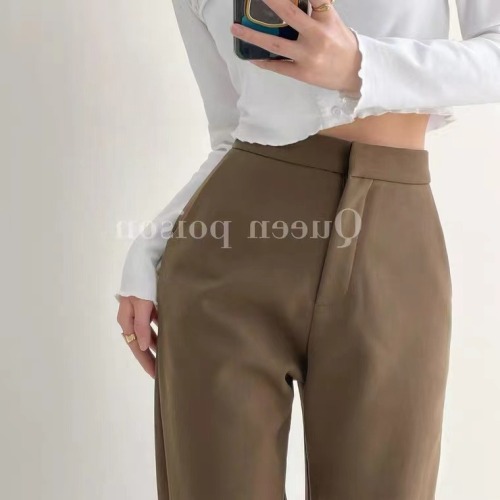 Non real shot design, invisible buckle and drape feeling, suit pants, leisure High Waist Wide Leg split floor mops