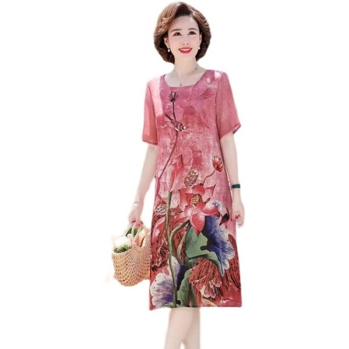 Mother's summer chiffon dress new middle-aged women's foreign style short sleeve middle-aged and elderly summer dress