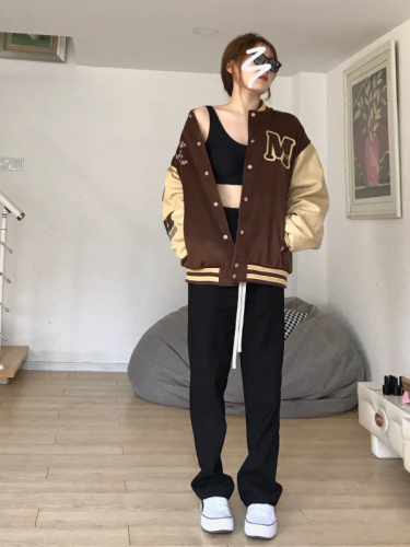 Dr national fashion American retro baseball suit men's winter embroidered brown jacket jacket men's and women's wear
