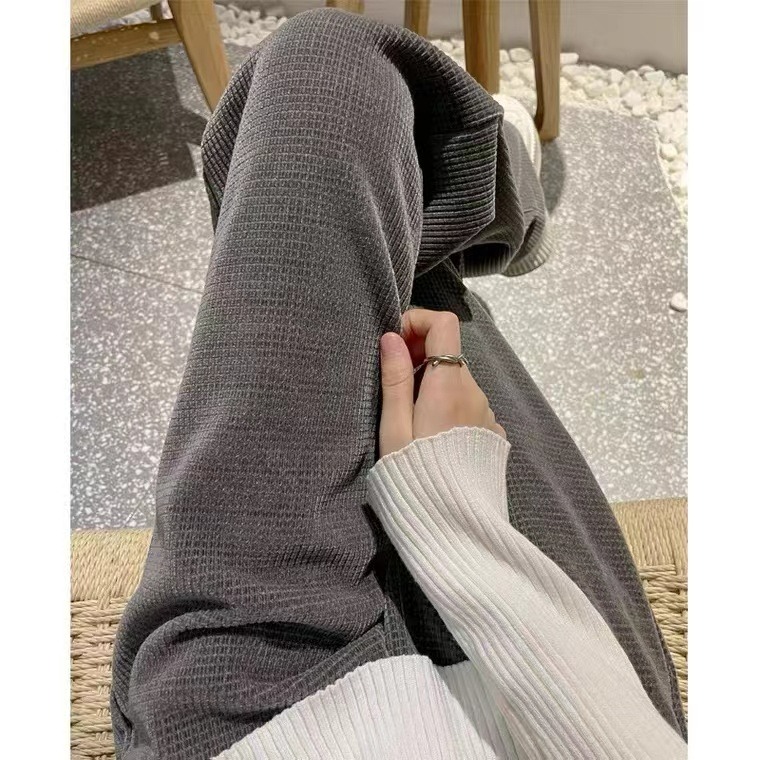 Non real shot waffle gerchenier wide leg pants women's spring and autumn loose casual straight floor mops