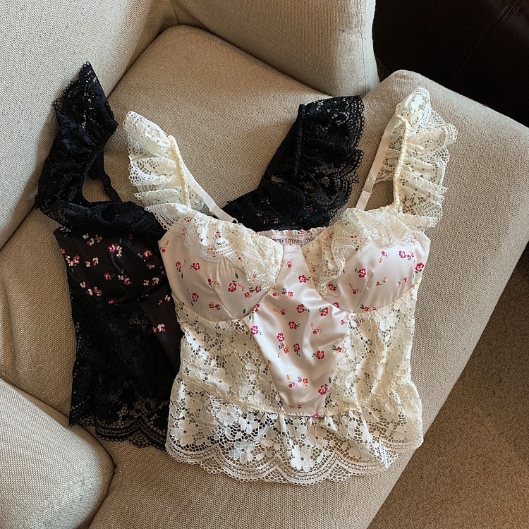 Real price spring pure desire wind lace broken flower sling with bra