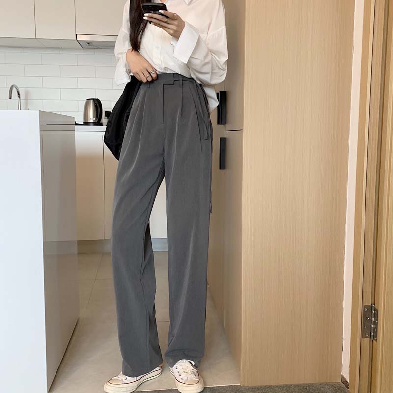 Real shot real price Black Wide Leg Pants women's high waist new vertical SLIM STRAIGHT casual pants in spring 2022