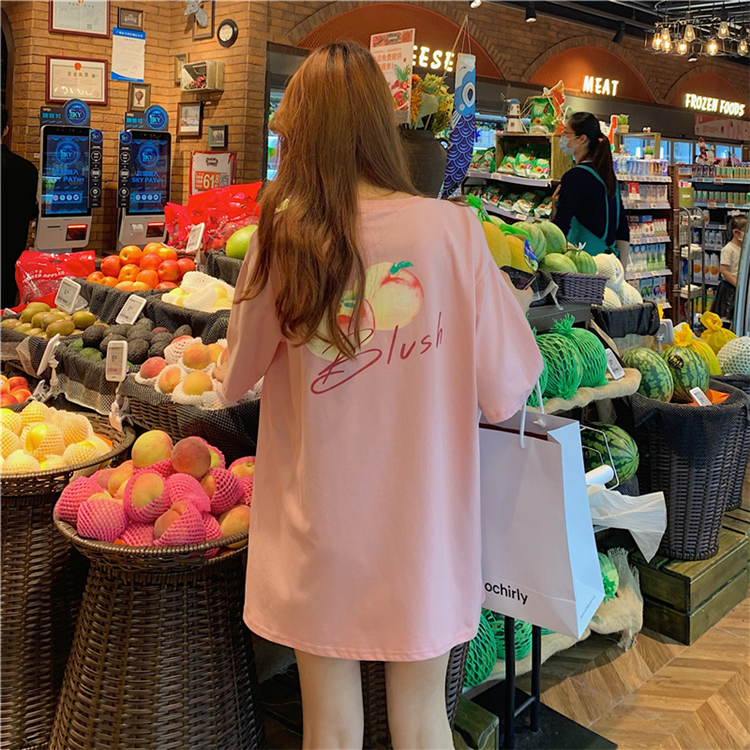 Summer Korean version new loose medium and long printed letters for young girls short sleeved T-shirt fashion