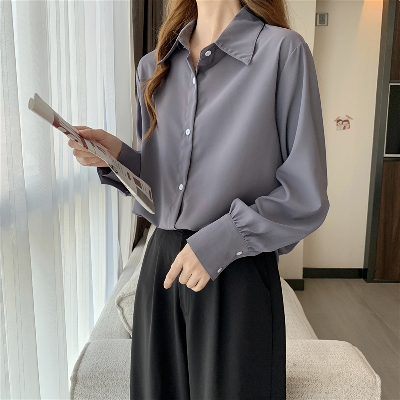 Real shooting and real price new Korean versatile basic Lapel solid color single breasted shirt multicolor
