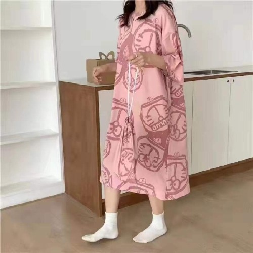 Real photos of pajamas, women's summer nightdress, Japanese cute and sweet students, large and loose, can wear home clothes outside, net red