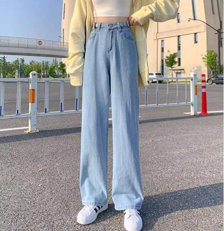 High waist jeans women's summer straight tube loose and thin spring clothes 2022 new vertical feeling floor dragging wide leg pants