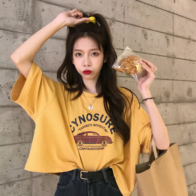 American retro short sleeve T-shirt women's summer clothes 2022 new Korean loose high waist short T-Shirt Top ins super hot