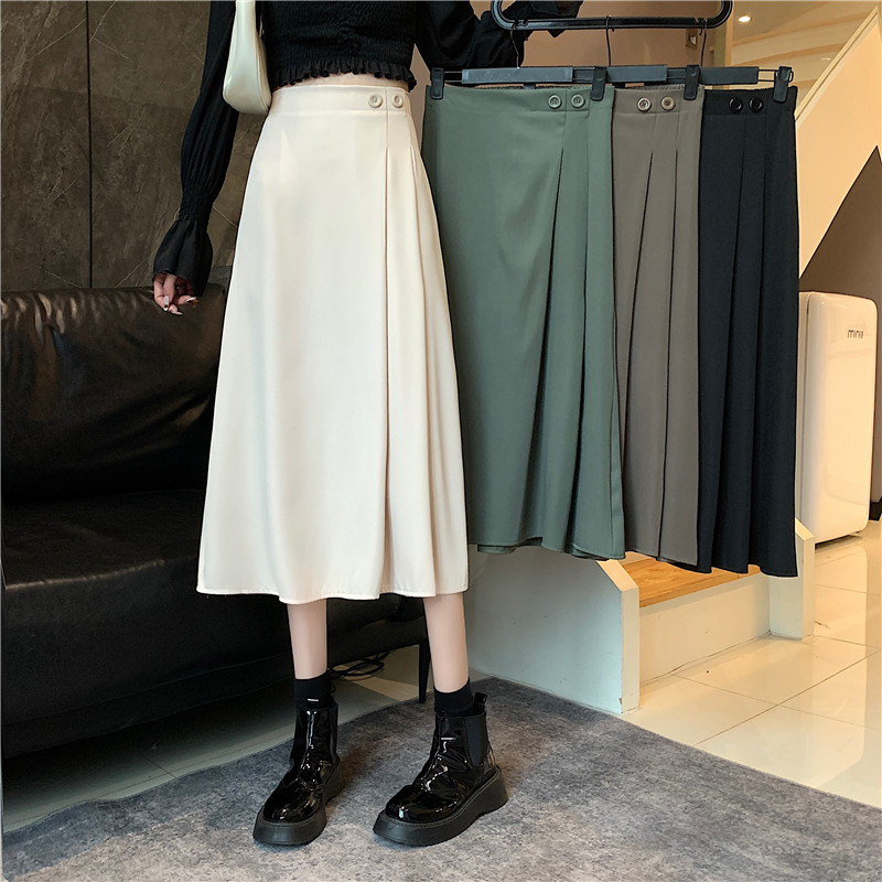 Real shooting and real price spring new style skirt, women's thin covering crotch, high waist, medium and long A-shaped pleated skirt