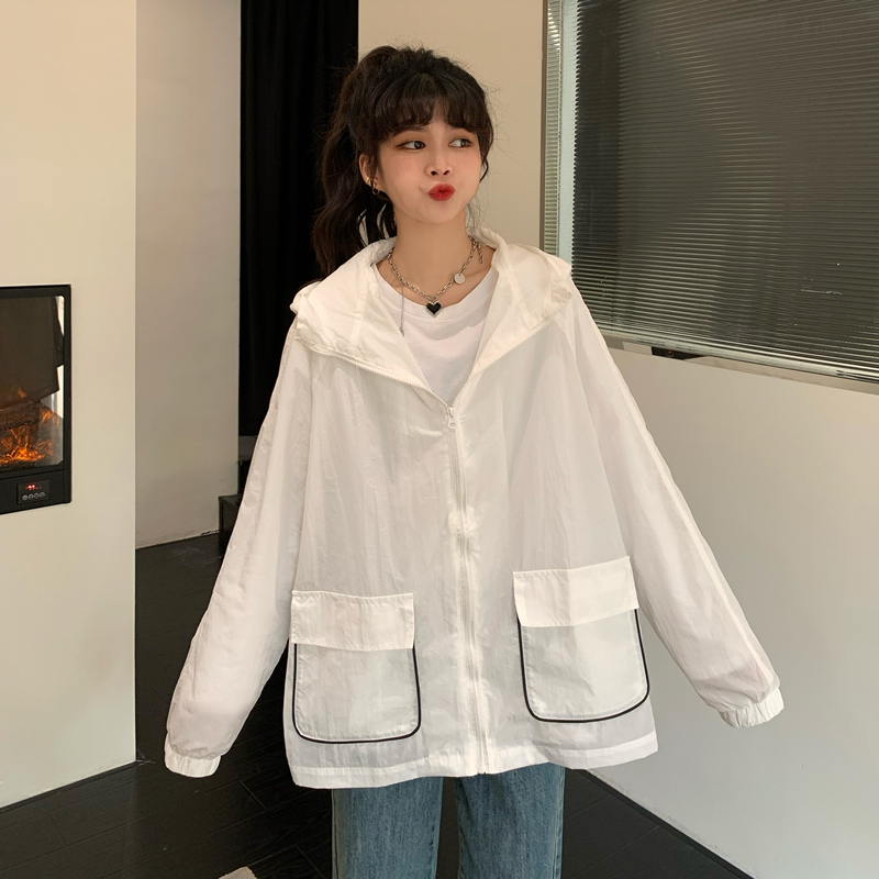 Real price sunscreen shirt women's Korean version spring and summer zipper hooded top loose lazy wind thin coat tide