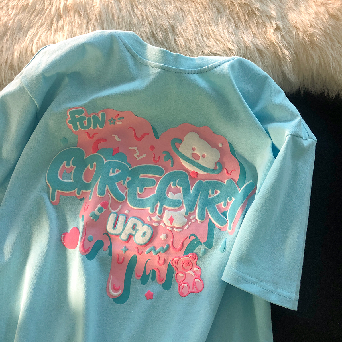 Real price 6535 cotton foam printing love short sleeve T-shirt girls loose summer top