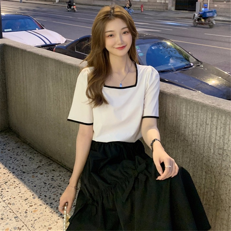 Real shot 2022 new Korean design sense of minority loose shirt T-shirt student top female summer 2039#