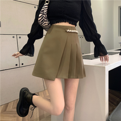 Real price high waist short skirt inlaid with brick irregular crimping age reducing versatile skirt