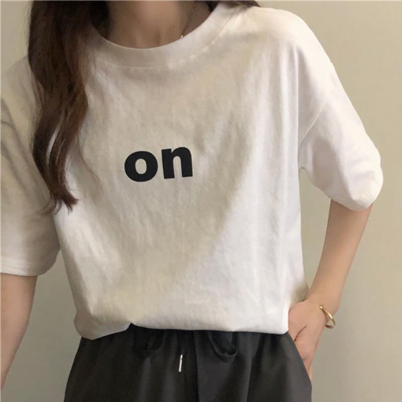 65 cotton t-shirt female short sleeve ins super hot summer clothes 2022 new Korean loose large letter top fashion student