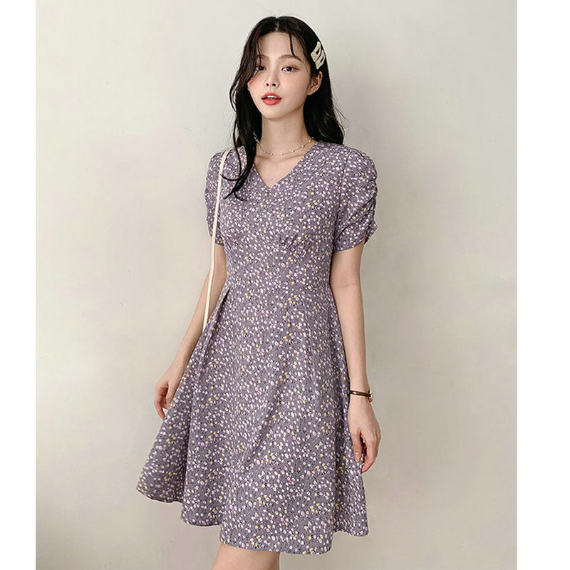 Large women's summer new French floral dress, fat sister, foreign style, slim fairy skirt