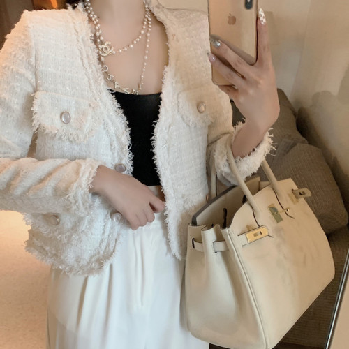 Real price real shooting ~ Spring 2022 French V-neck retro slim and slim celebrity Xiaoxiang short tassel edge coat