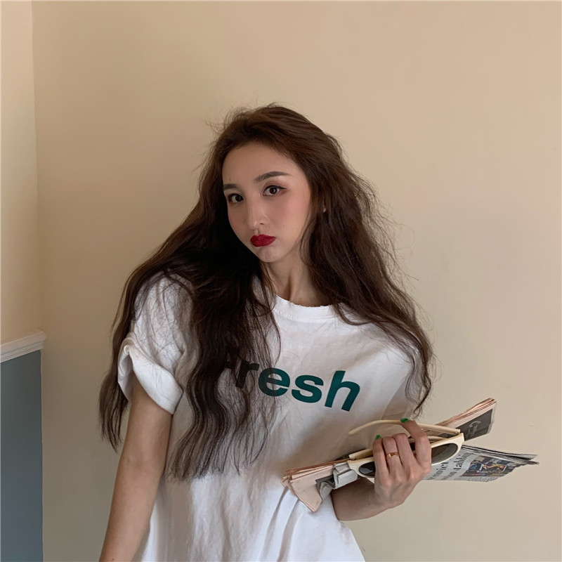 T-shirt women's lower garment missing net red short sleeve summer tide Korean version loose lazy wind pure cotton top tide