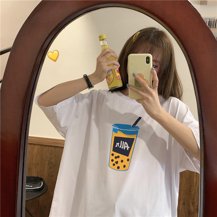 Korean style blouse women's summer new fashion Harajuku style undershirt missing print short sleeved shirt