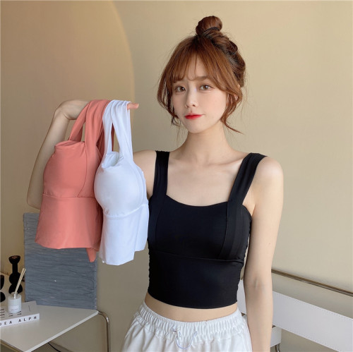 Real shooting and real price new solid color ice silk suspender with vest top outside and inside