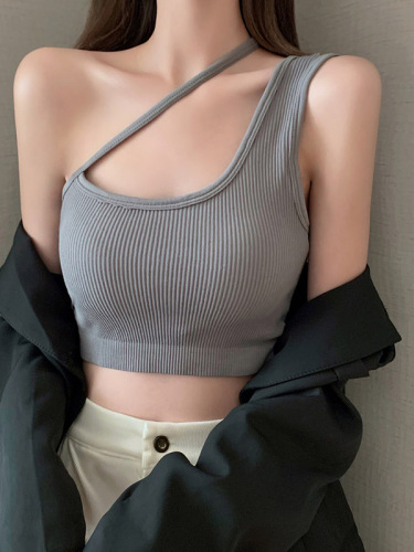 Black diagonal shoulder suspender vest for women to wear new winter commuter bra outside and beautiful back wrap chest top inside