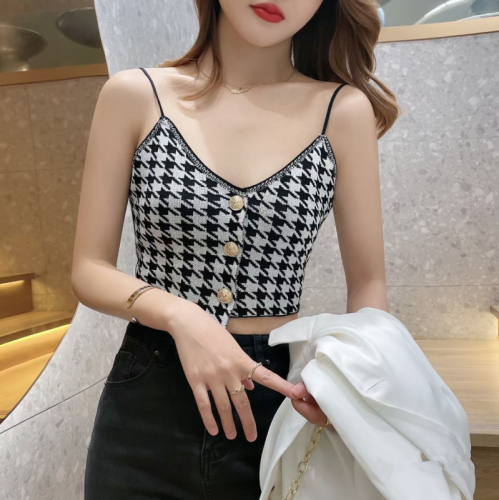 Spring and summer new French style small fragrance design sense of minority fashion foreign style suspender top