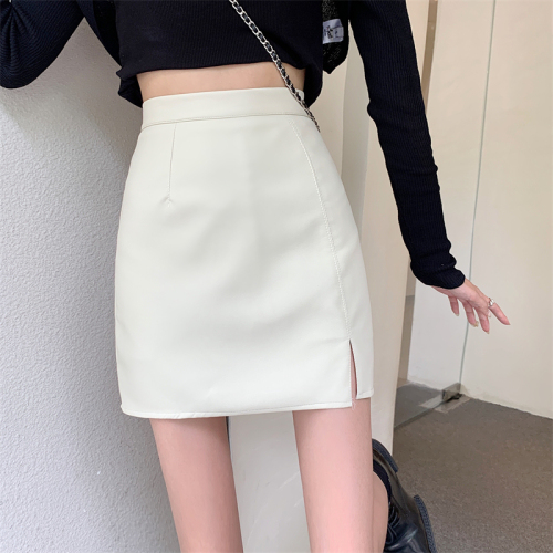 Real price ~ Black Leather Skirt women's split anti light half skirt high waist Spice Girl Hip Wrap one-step skirt