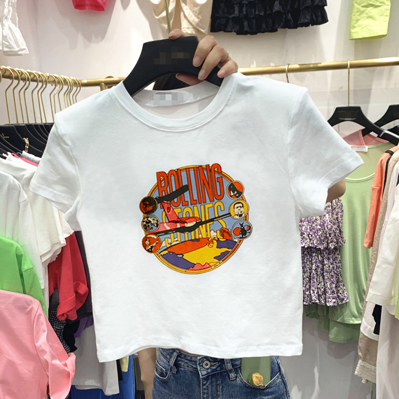 Black short sleeved T-shirt women's inssuper hot summer Korean high waist navel exposed student short top fashion