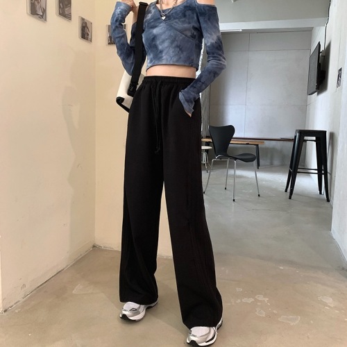 Summer new Korean style suit material, high waist, loose hanging feeling, large size and thin wide leg pants, women