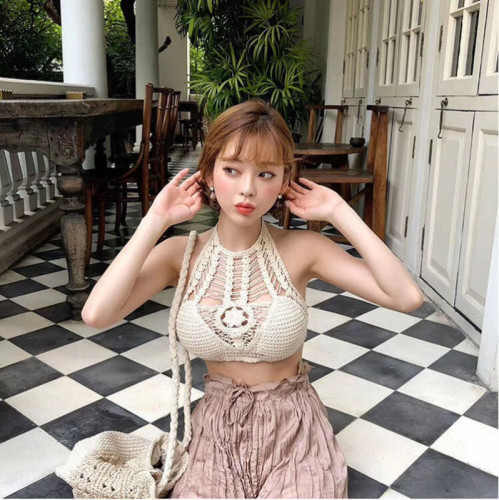 Bohemian knitted hollow out suspender vest women's Island Vacation Thailand travel belt cushion
