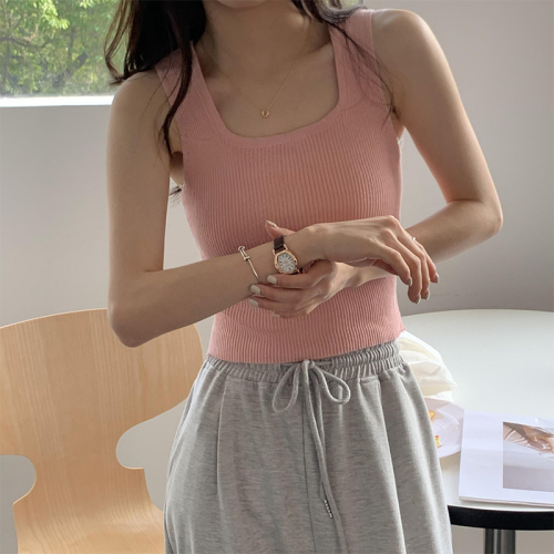 Real shooting knitted suspender vest women's summer wear outside and wear inside with a sense of design, minority short sleeveless top, backing, strapless tide