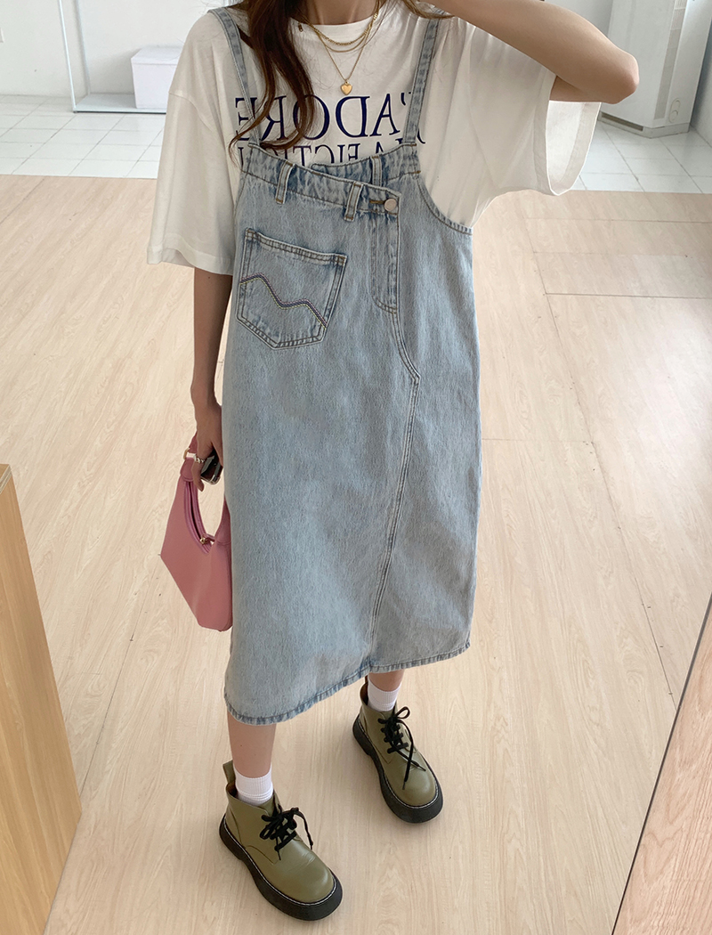 Real price Retro Vintage denim suspender skirt versatile Korean aging suspender dress female