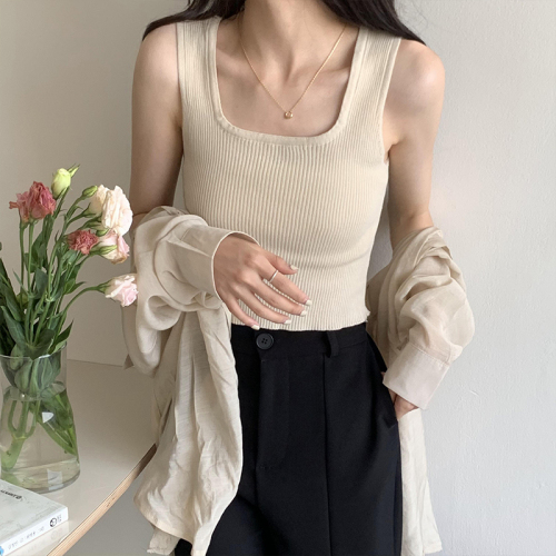 Real shooting knitted suspender vest women's summer wear outside and wear inside with a sense of design, minority short sleeveless top, backing, strapless tide