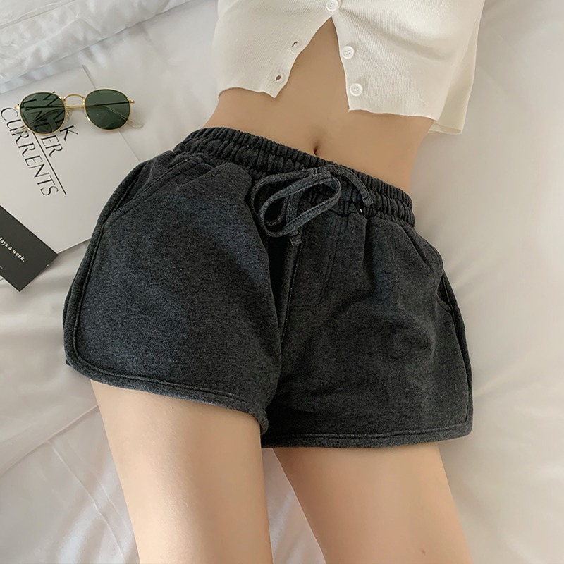 Drawstring sports casual pants women's 2022 spring new chic Korean version high waist straight tube slim shorts hot pants