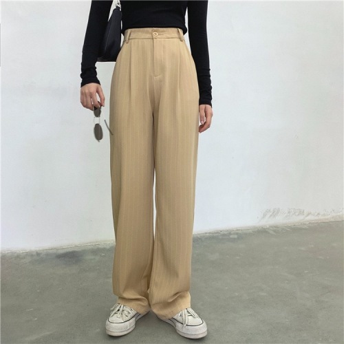 Spring new Korean western material high waist loose floor wide leg pants straight tube striped suit pants women