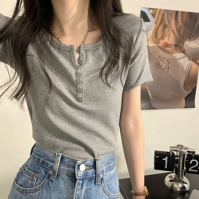 Real price spring and summer Korean slim fit short shirt button solid color versatile short sleeved shirt
