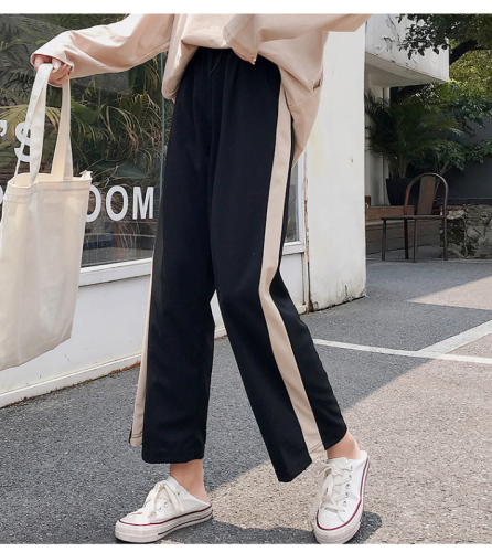 Actual ~Autumn Clothes Thickened Broad-legged Pants Women's High-waist Straight-barrel Vertical Feeling Loose Oceanic Open-fork Chiffon Nine-minute Sports Pants