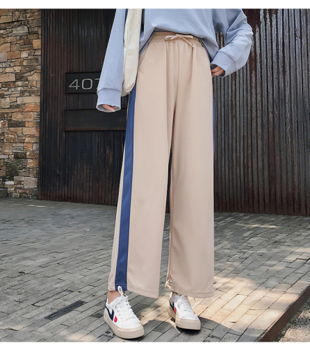Actual ~Autumn Clothes Thickened Broad-legged Pants Women's High-waist Straight-barrel Vertical Feeling Loose Oceanic Open-fork Chiffon Nine-minute Sports Pants